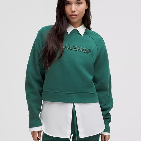 lululemon athletica Tops - Lululemon Scuba Oversized in Storm Teal Pullover Wordmark (M/L) New